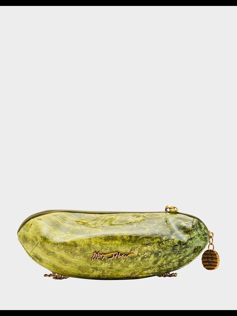 Betsey Johnson "Big Dill" Purse - Green Pickle Shaped Clutch with Gold Accents - Picture 3 of 7